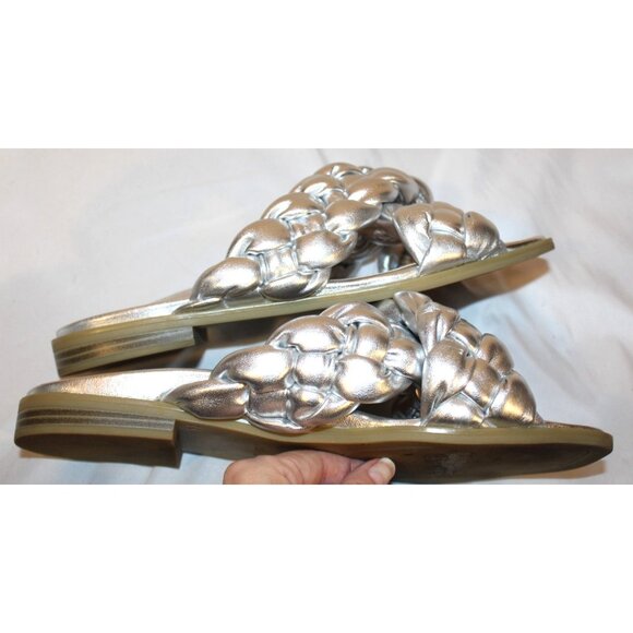 Vionic Size 11 Kalina Braided Cross Strap Slide Sandals Silver Metallic - Picture 5 of 9